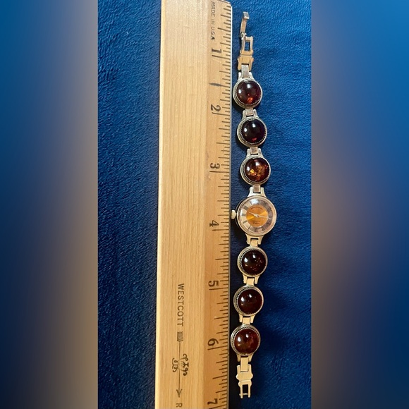 Mechanical Women Watch With Real Amber Chaika Vintage 17 Jewels With Stones - Picture 2 of 8